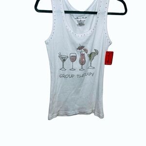 Miami style “group therapy” cocktail rhinestone 100% cotton tank top XL new nwt
